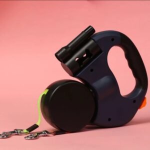 Retractable Dog Leash with Flashlight & Waste Bag Holder